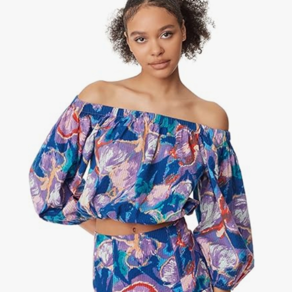 💙💜 Circus NY 100% Cotton Caelap Abstract Off The Shoulder Top, M, NWT